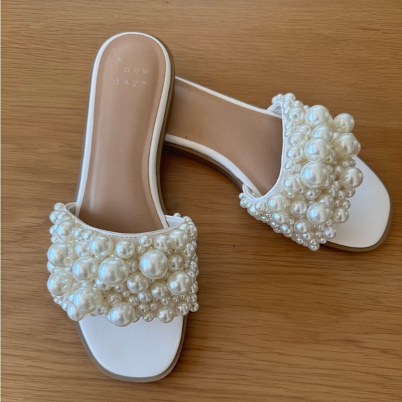 a new day Shoes - A New Day Cream Pearl Embellished Sandals